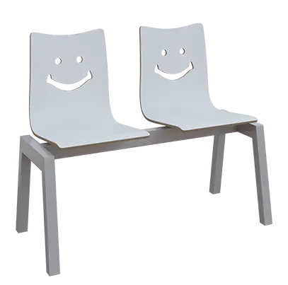 SMILE 2, dřevěná lavice do čekárny, 2-sedák, bílá, kostra stříbrná